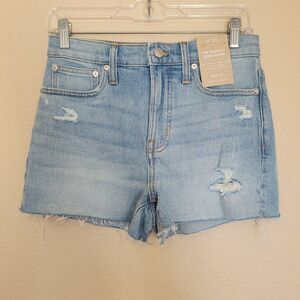 Madewell Perfect Jean Denim Shorts Womens 26 Blue Distressed Magic Pockets Nwt